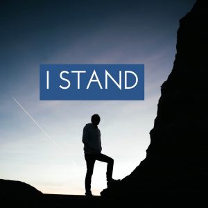 A person standing on rocks